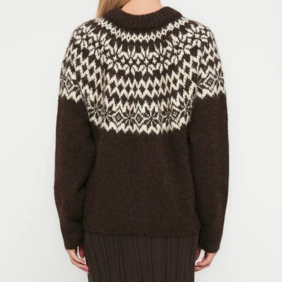 NWT Fuzzy Fair Isle Cardigan Sweater in Brown - Picture 3 of 15